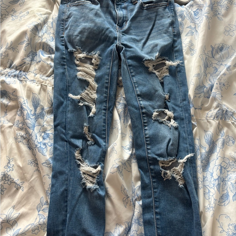 American Eagle Outfitters Ripped Blue Skinny Jeans